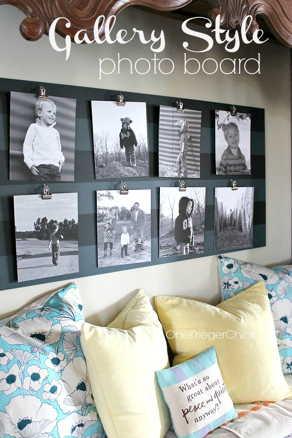 Striped Gallery Photo board with reversible photos- Awesome idea!