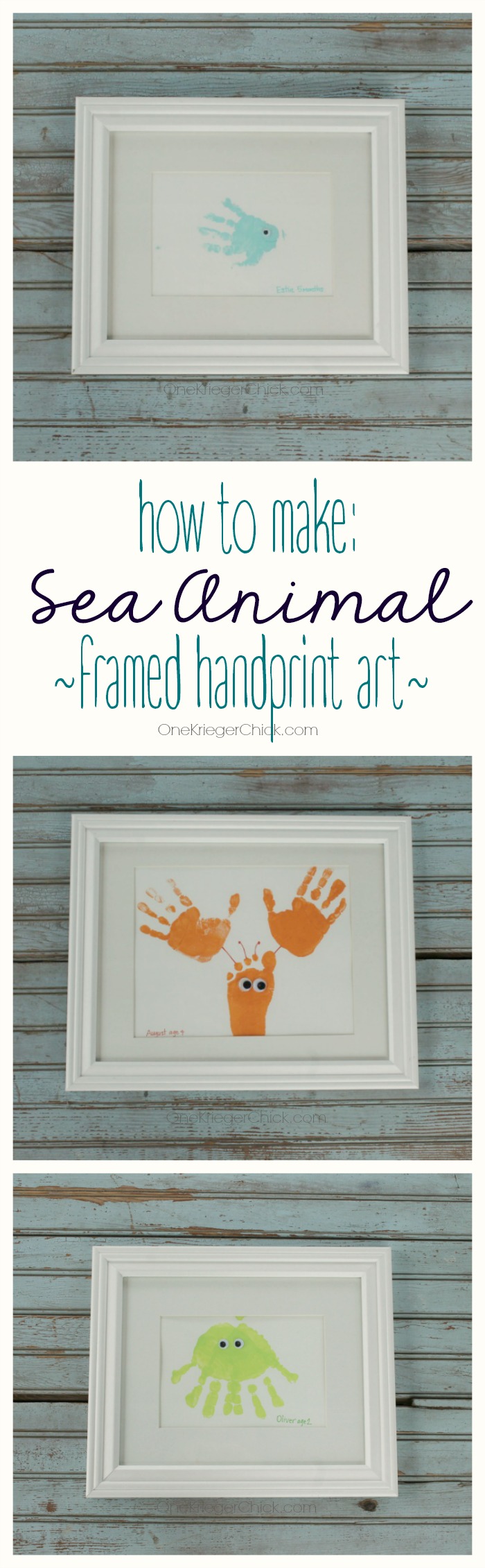 How to Make Sea Animal Framed Handprint Art by One Krieger Chick | Mabey She Made It | #handprint #decor #seaanimal