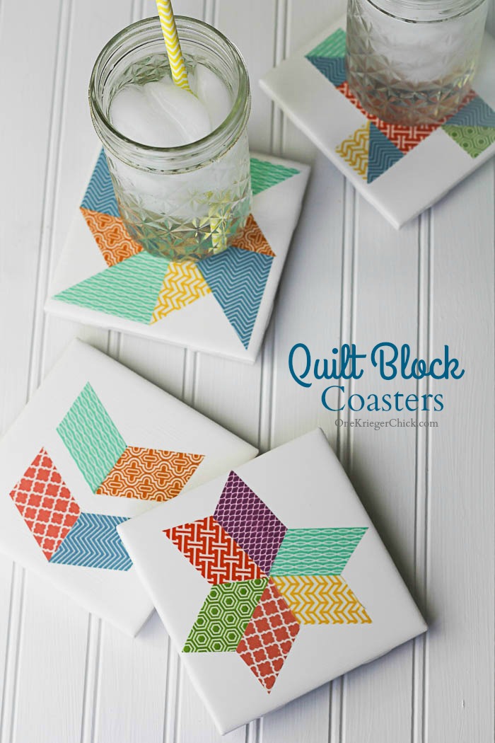 Quilt Block inspired Coasters-A fun pop of pattern and color for any decor! OneKriegerChick